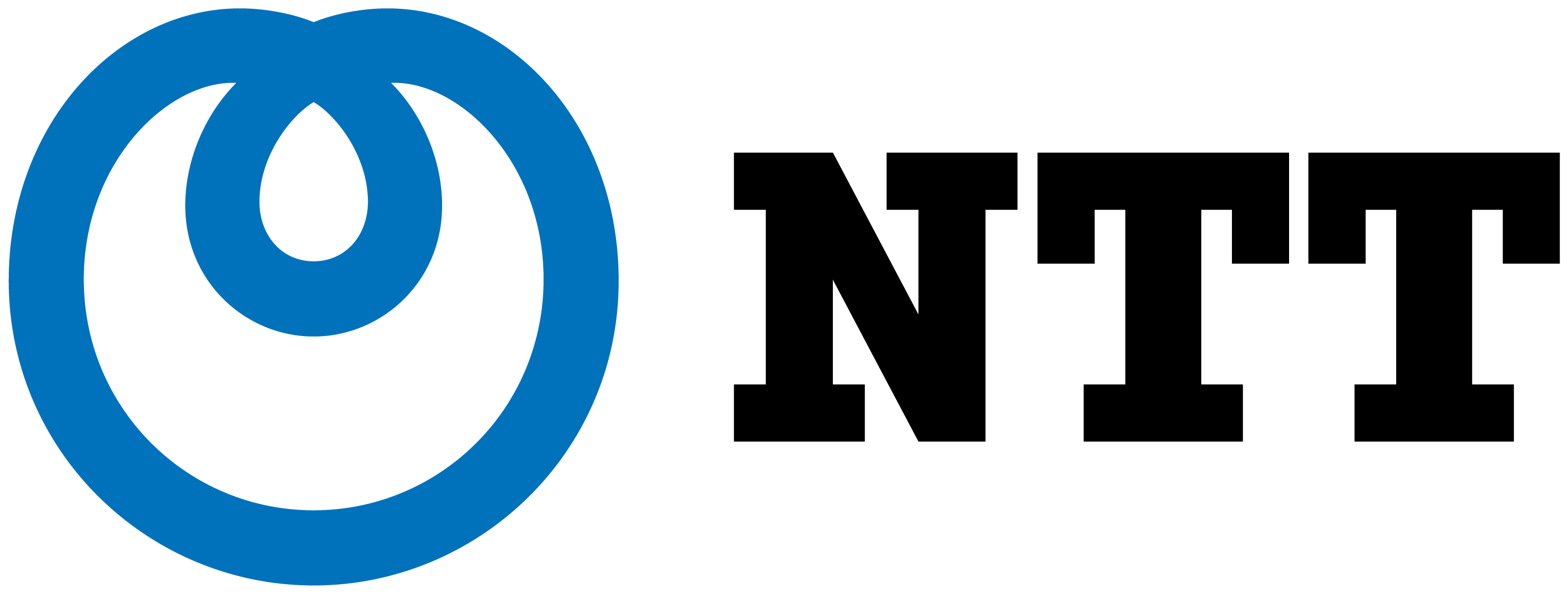 This logo of NTT features a blue circle with a loop in the top and the word ‘NTT’ in bold, black serif typeface.