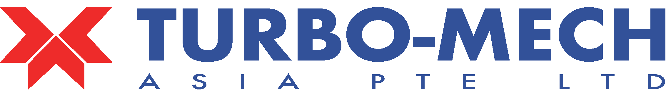 This logo of Turbo Mech features three red arrows pointed inwards and the words ‘TURBO-MECH ASIA PTE LTD’ in dark blue sans-serif typeface.